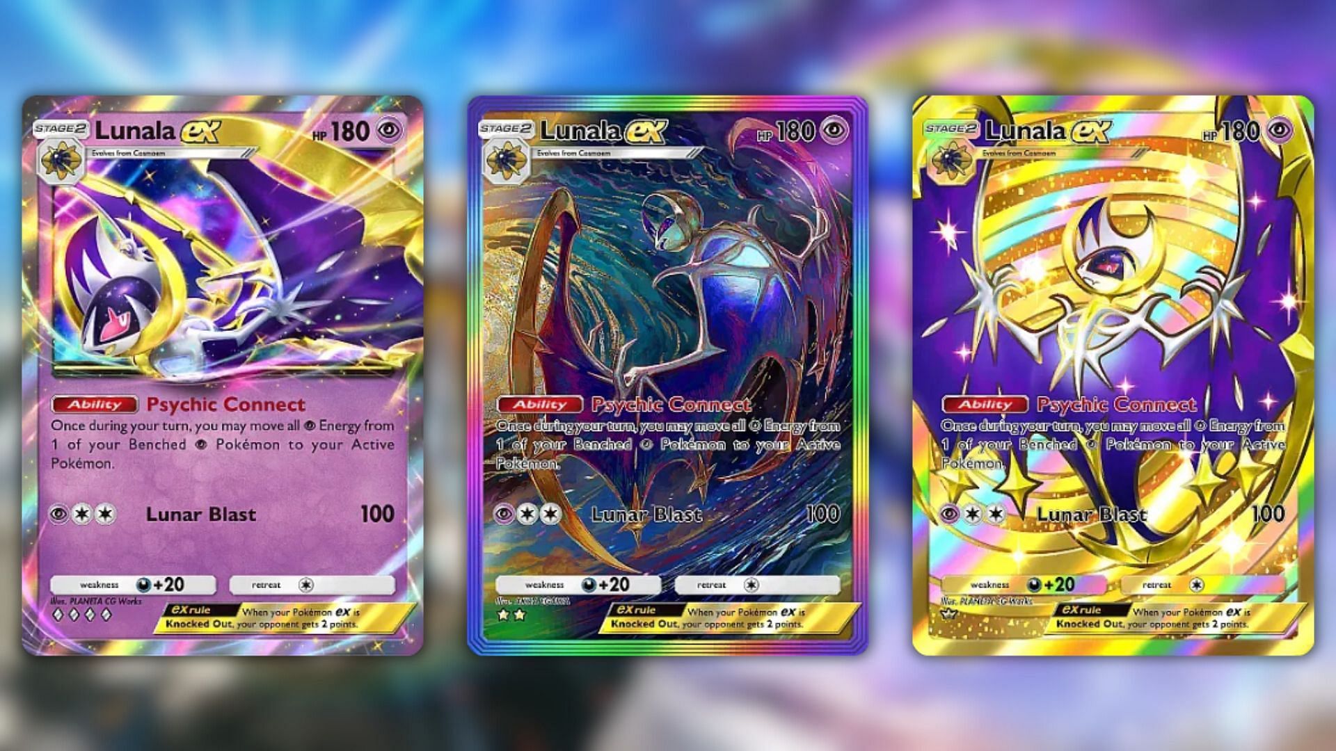Lunala ex variants from Pokemon TCG Pocket Celestial Guardians (Image via The Pokemon Company)