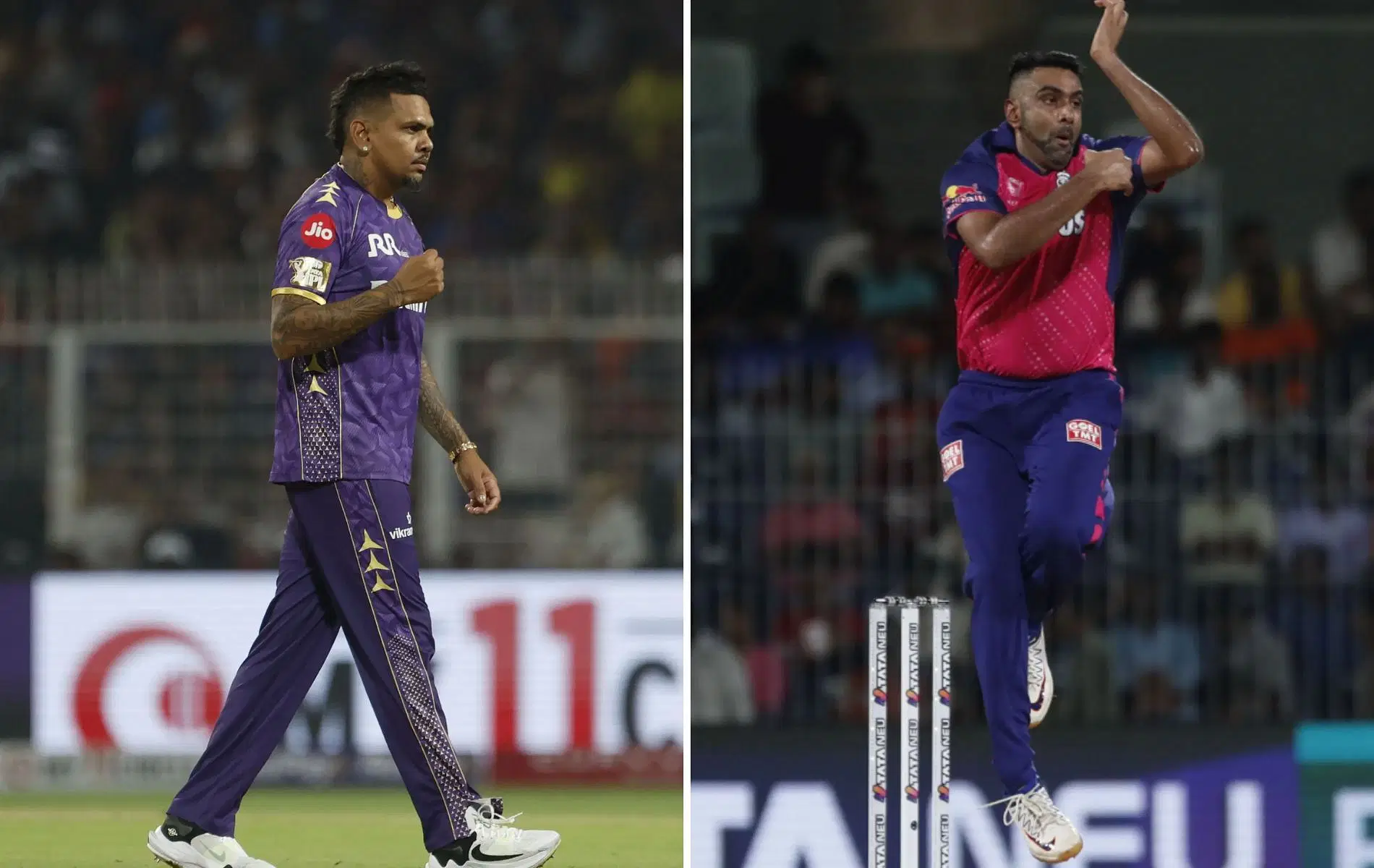 Sunil Narine outdueled Ravichandran Ashwin in their latest IPL meeting last night [Image Creditt: All Images from Getty]
