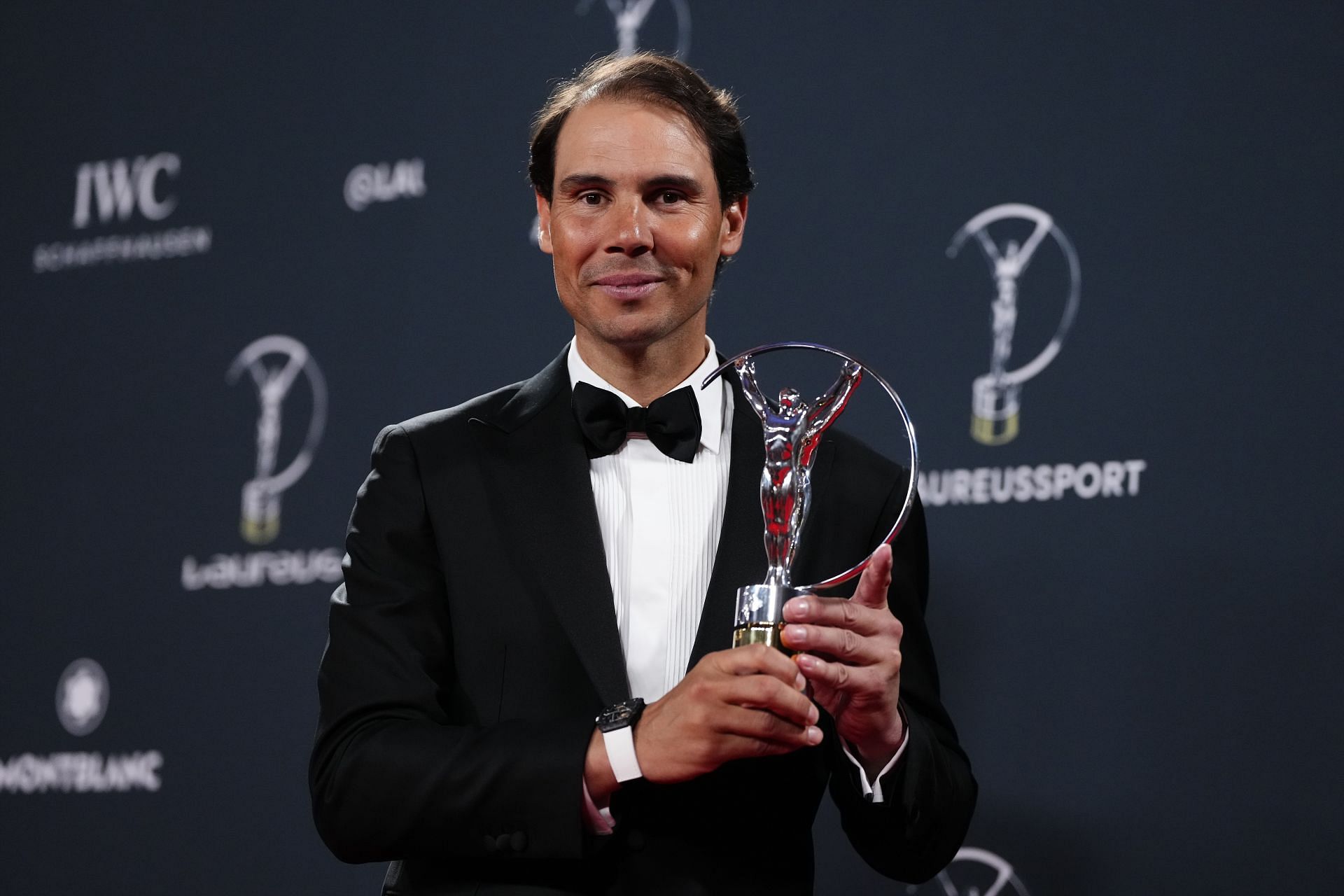 Rafael Nadal poses with the Laureus Sporting Icon Award at the 2025 Laureus World Sports Awards in Madrid (Source: Getty)