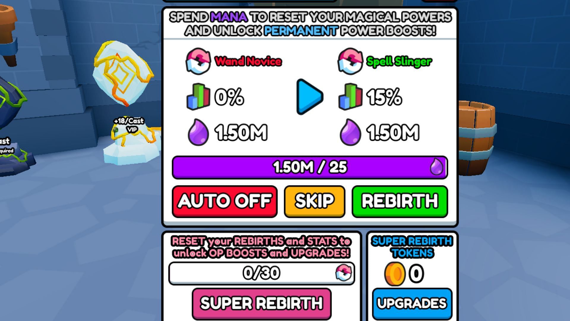 Use Mana to perform Rebirths (Image via Roblox)