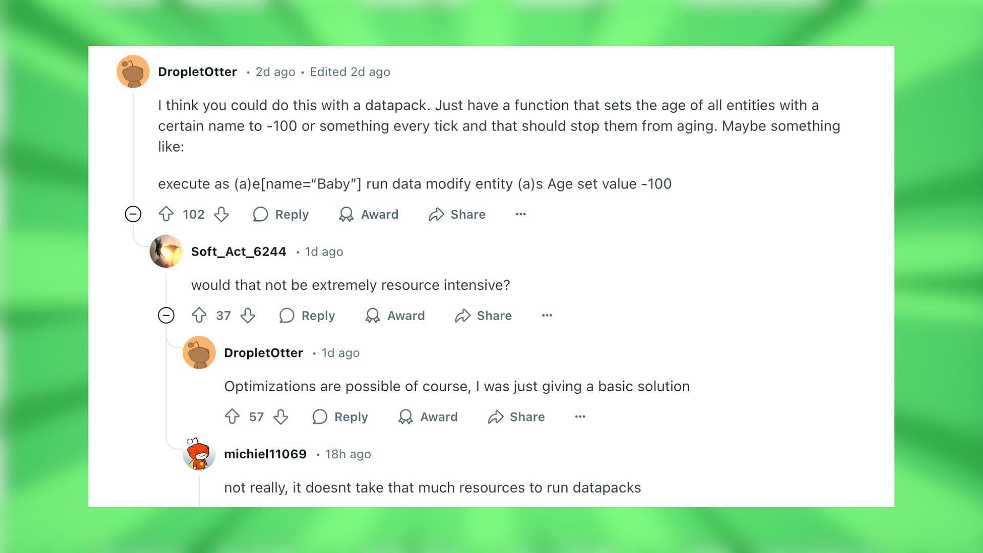 Redditors react to the idea of keeping baby animals in Minecraft (Image via Reddit)
