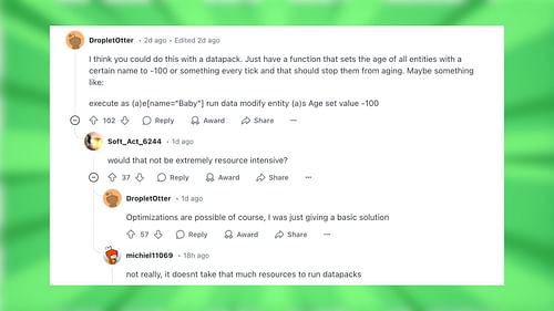 Redditors react to the idea of keeping baby animals in Minecraft (Image via Reddit)