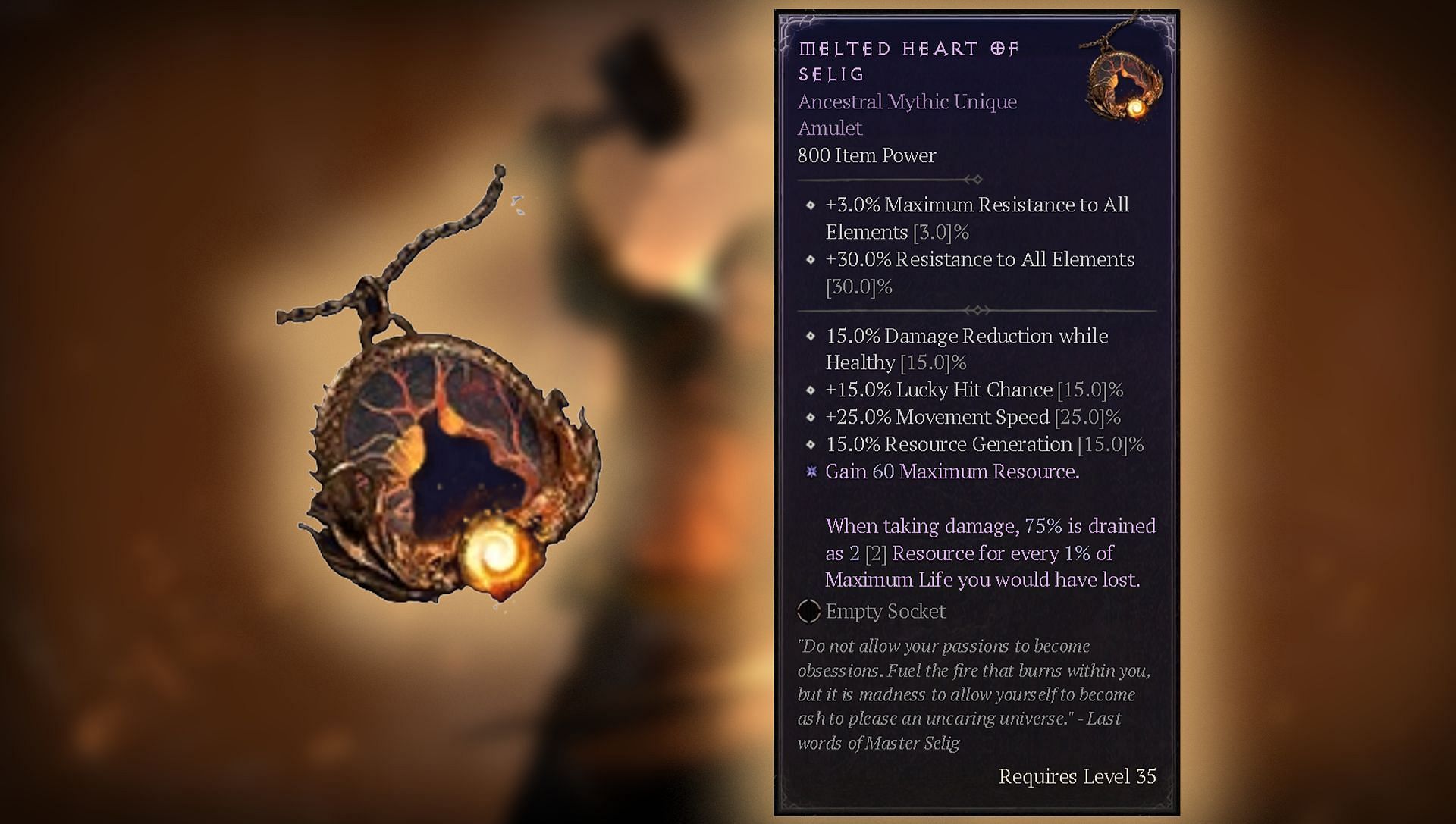 Melted Heart of Selig&mdash;Resourceful survivability (Image via Blizzard Entertainment)