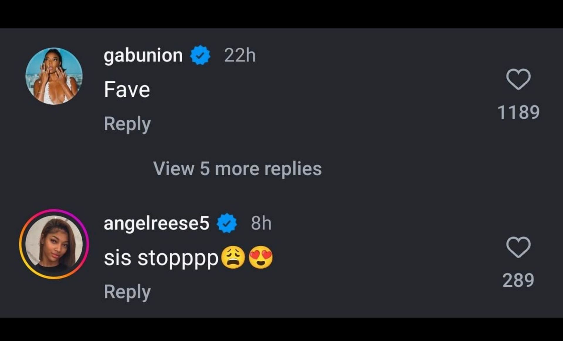 Angel Reese and Gabrielle Union&#039;s IG comments (via @theestallion/Instagram)
