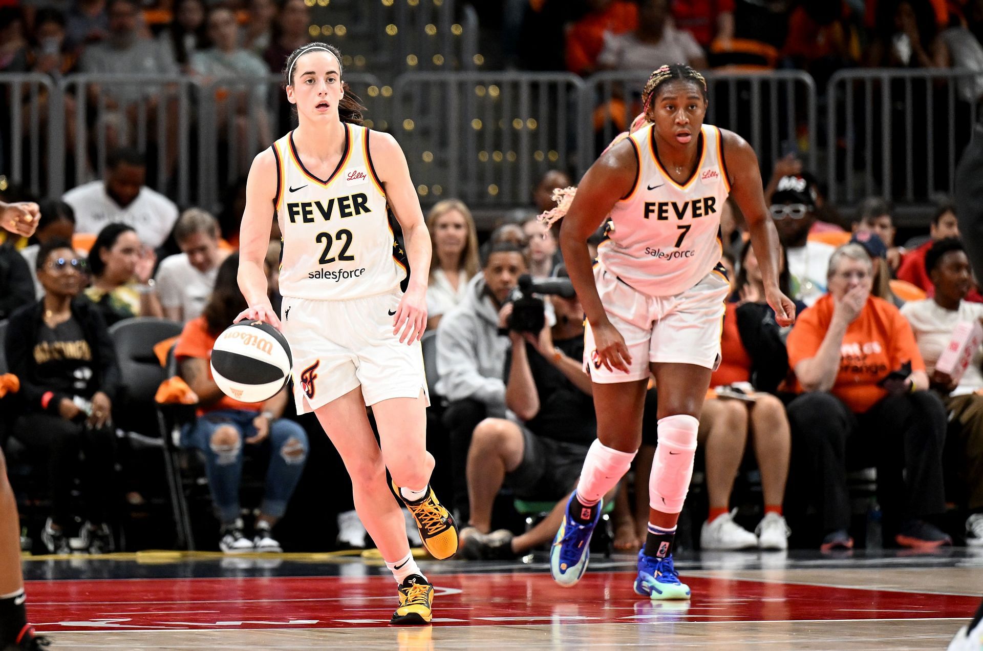 Aliyah Boston channels focus to Indiana Fever season with Caitlin Clark. -- Photo by GETTY