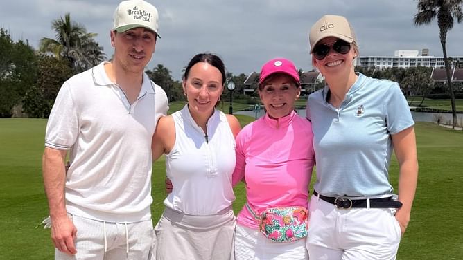 Panthers' Brad Marchand plays golf with mother Lynn, sister Rebecca and her fiancee Heather