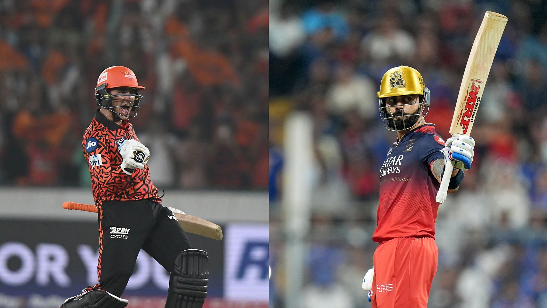 Comparison of Abhishek Sharma and Virat Kohli after first 69 IPL games (Images via Getty)