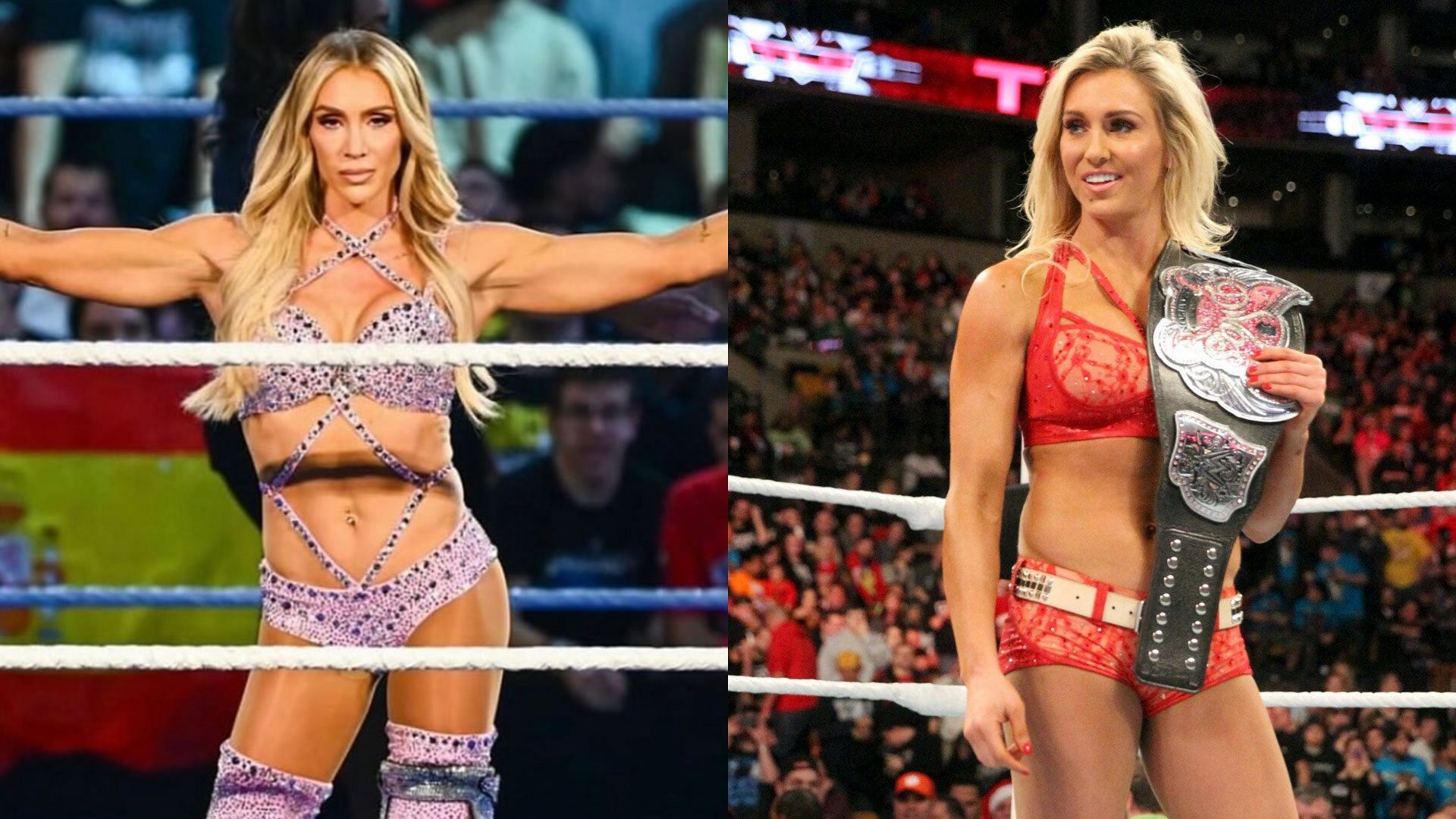 Charlotte Flair in 2025 (left) and in 2015 (right) [Images credit: Flair's IG & WWE.com)