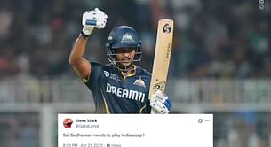 "Needs to play India asap" - Fans in awe as Sai Sudharsan smashes his 5th fifty in 8th IPL 2025 game during KKR vs GT clash