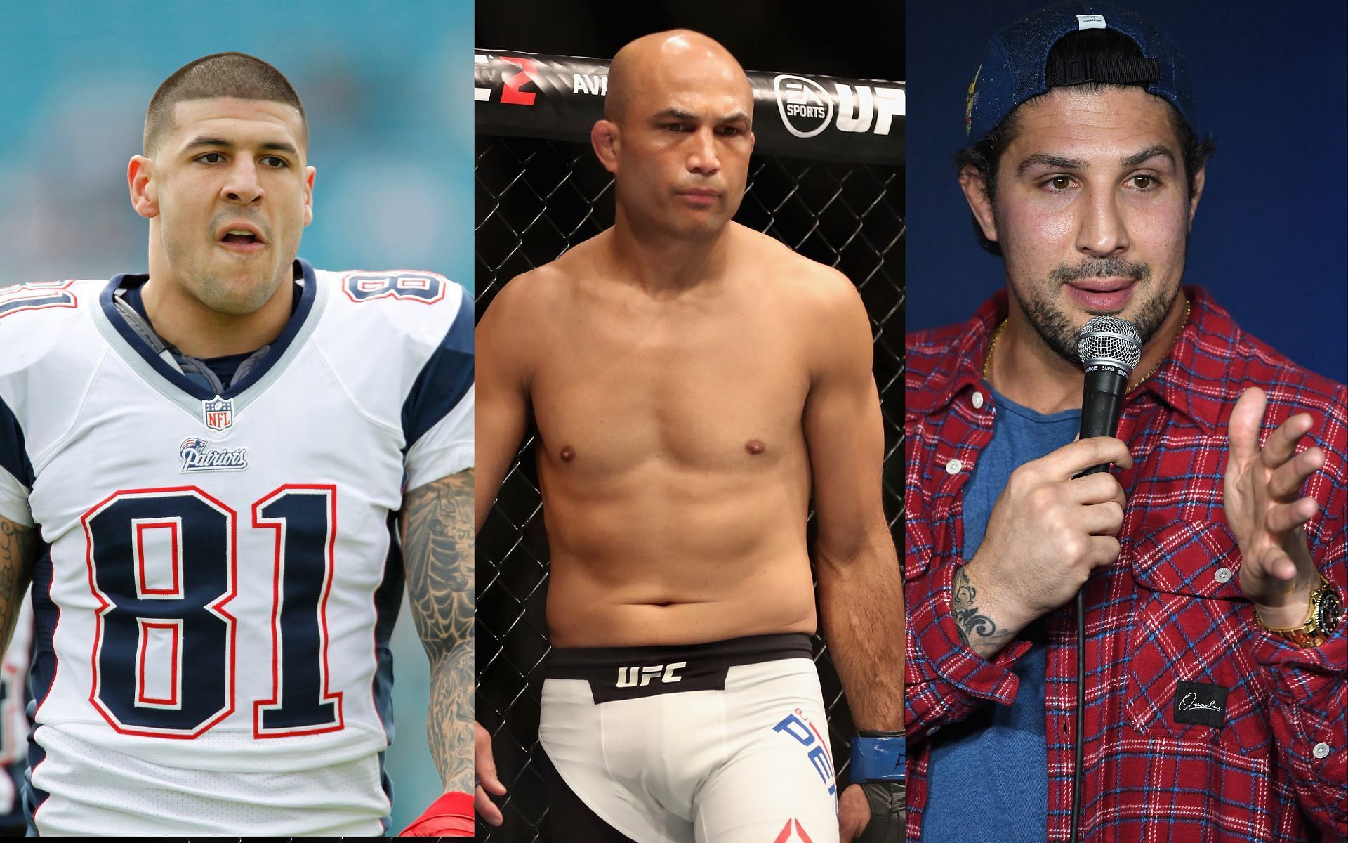 B.J. Penn makes bizzare claims about Brendan Schaub and late NFL star Aaron Hernandez. [Images courtesy: Getty]