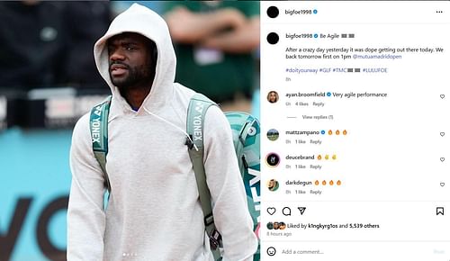 Frances Tiafoe's girlfriend Ayan Broomfield's comment on his post | Instagram