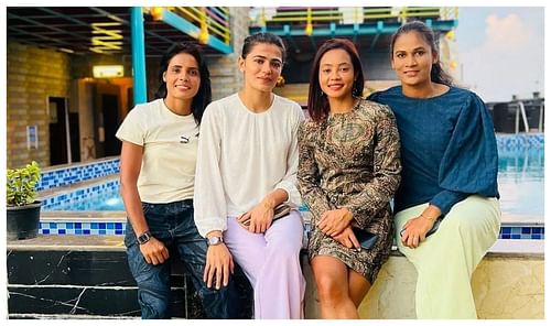 Vandana Katariya cherishes her bonding with the team, particularly with Sushila Chanu (3rd from left) - Source: Savita Punia on X