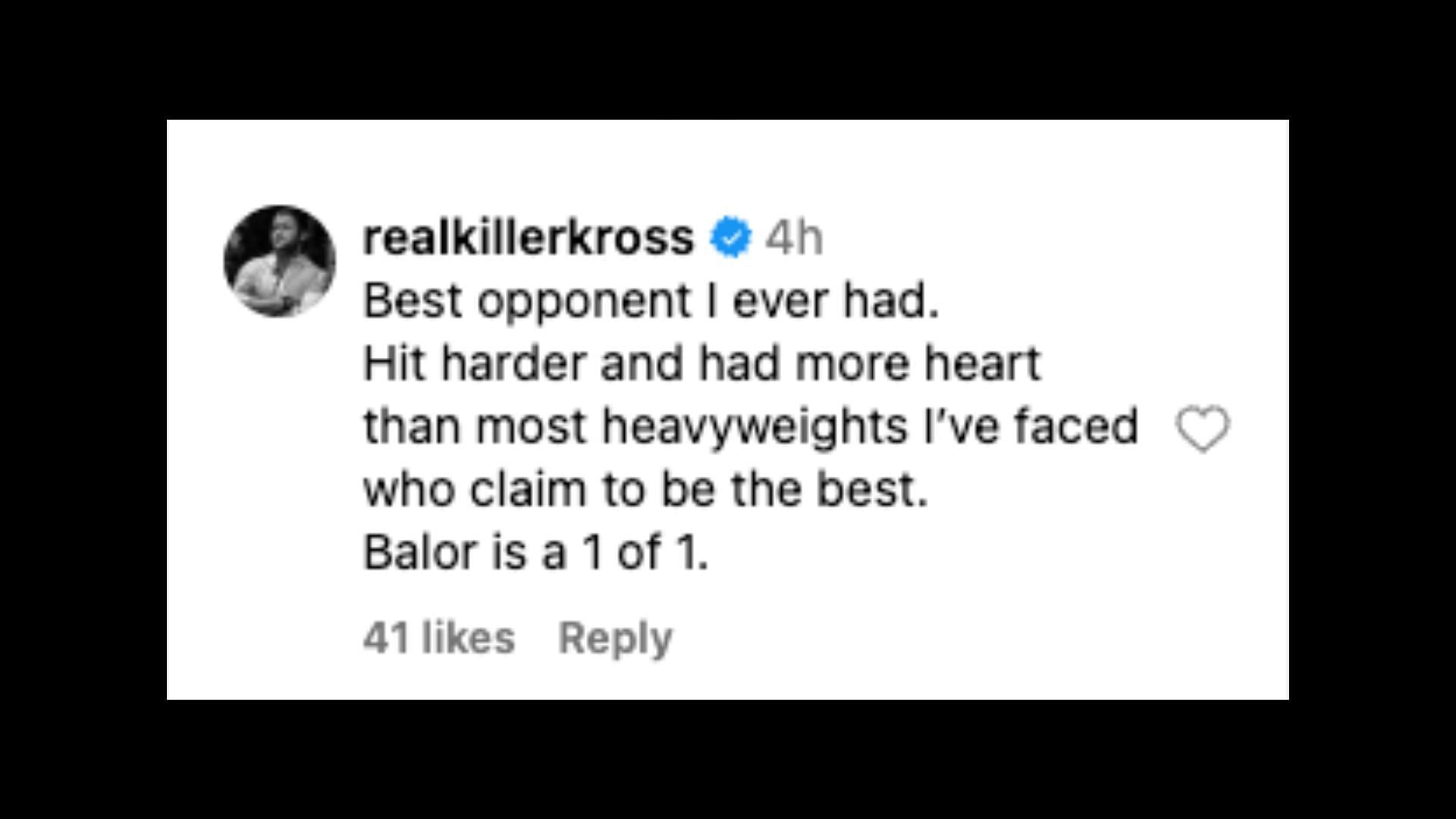 Kross claims Balor is his best opponent in the company [Image credit: Goukenwins on Instagram]
