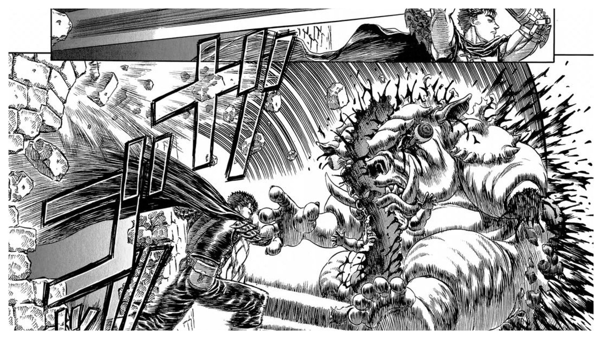 Guts defeating an apostle (Image via Hakusensha)