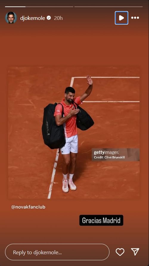 Novak Djokovic's Instagram Story (Image: Instagram @djokernole)