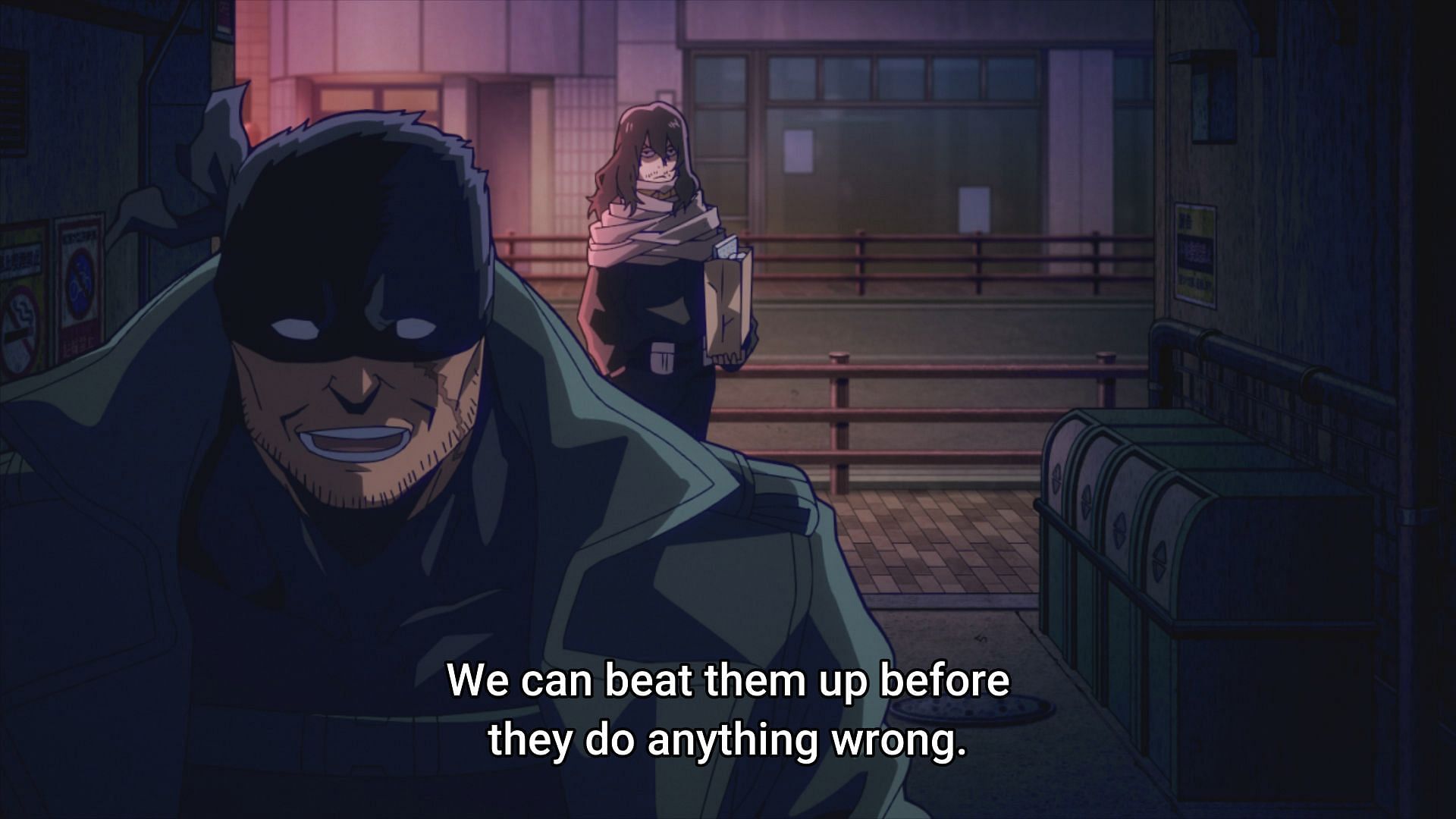Aizawa and Knuckleduster share their thoughts (Image via Bones Film)