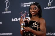 Simone Biles with the Laureus World Sportswoman of the Year award in Madrid, Spain. (Photo via Getty Images)