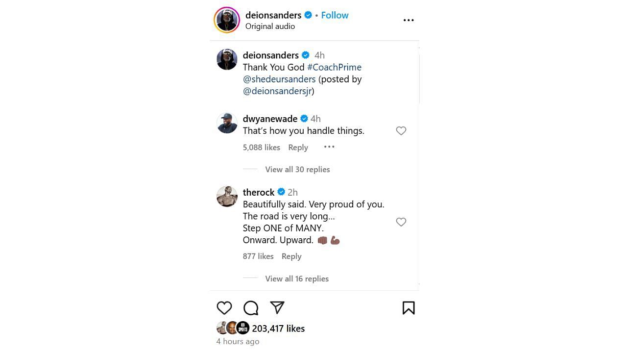 Dwyane Wade reacts to Shedeur Sanders&#039; speech following the former Colorado quarterback&#039;s fall on Thursday&#039;s NFL draft. [photo: @deionsanders/IG]