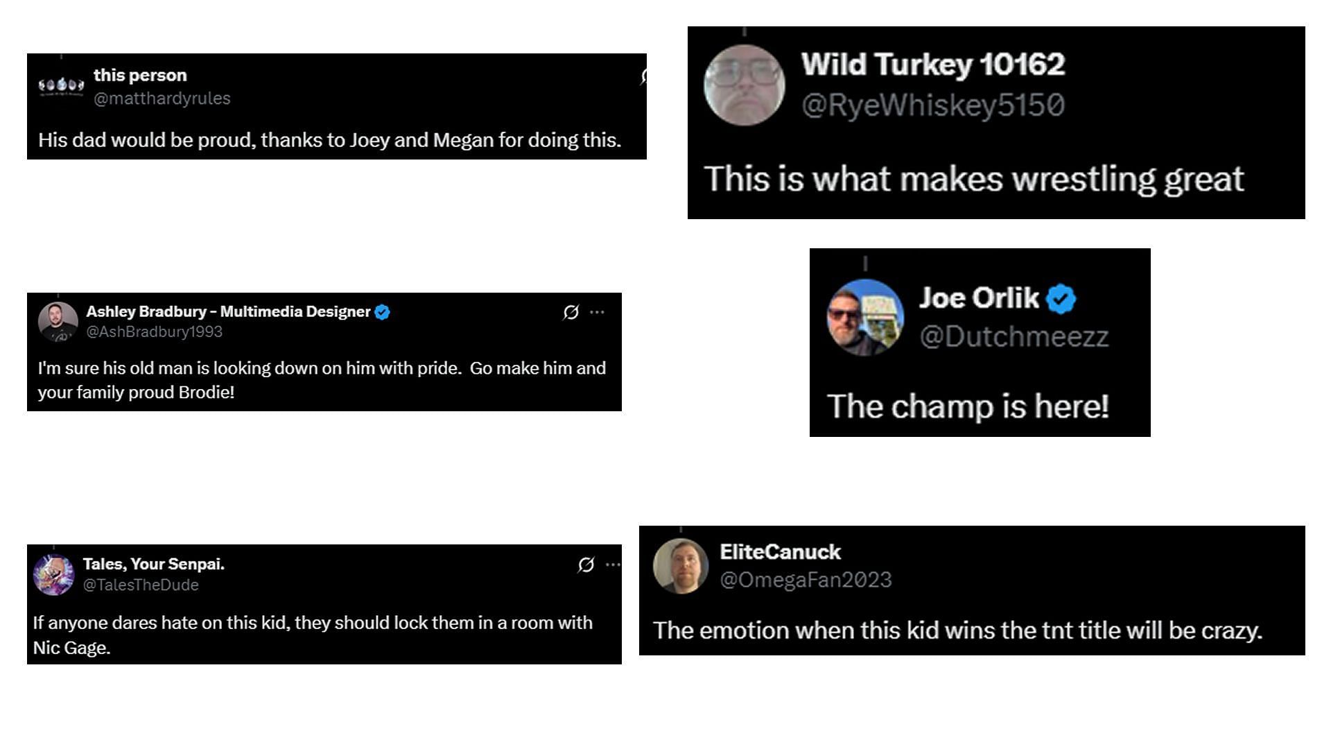 Fans react to the debut of Brodie Lee Jr. [Image source: Screenshot of fan comments on X]