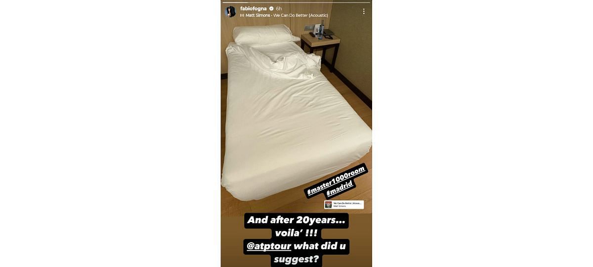 Screengrab of Fabio Fognini&#039;s Instagram stories (@fabiofogna)