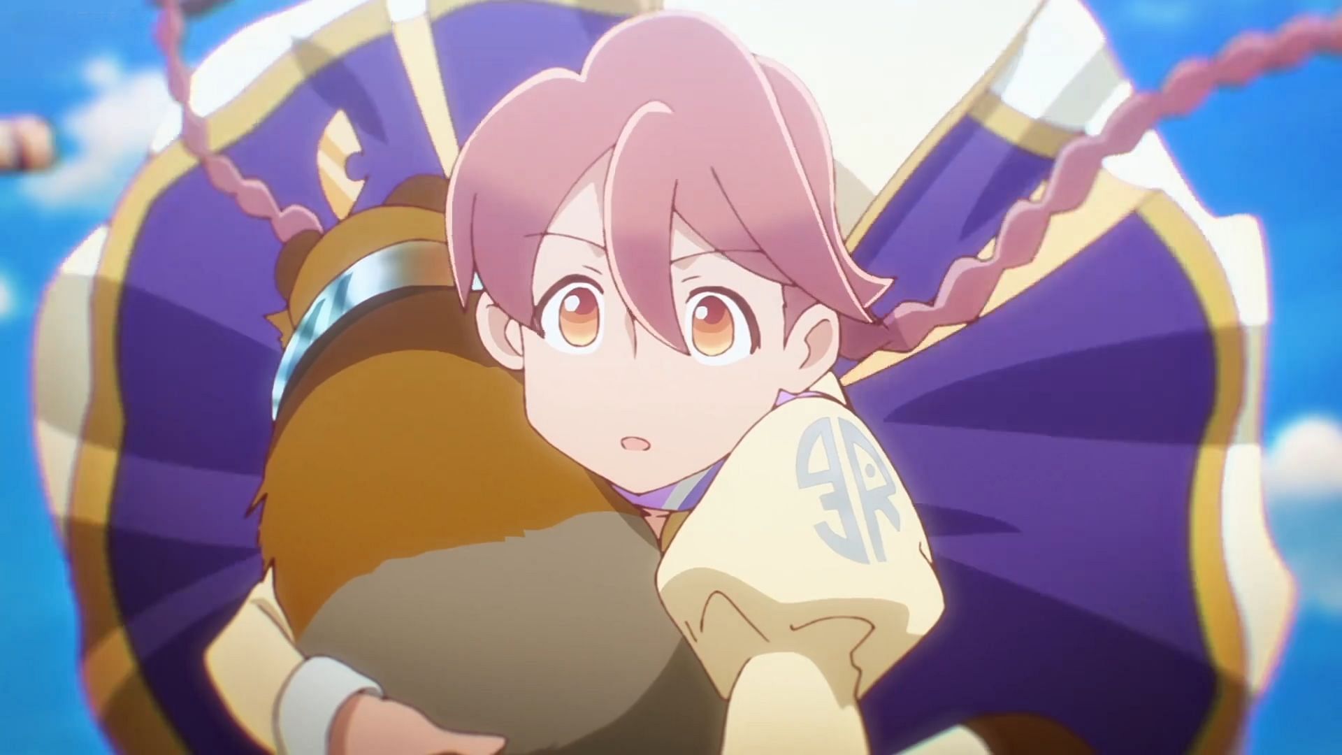 Yachiyo carrying Ponko in the Apocalypse Hotel anime (Image via CygamesPictures)