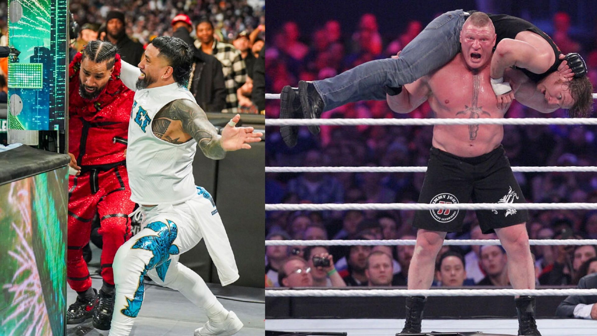 Dean Ambrose, Brock Lesnar, Jey Uso, Jimmy Uso, WWE WrestleMania 32, WWE WrestleMania XL, WWE
