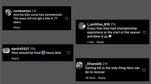 Mavs fans shared their disappoint, saying that their team won't win for 77 years, their title aspirations are gone and that Nico Harrison should've been fired 72 hours later. On fan commented that Kevin Durant is the team's only solution.