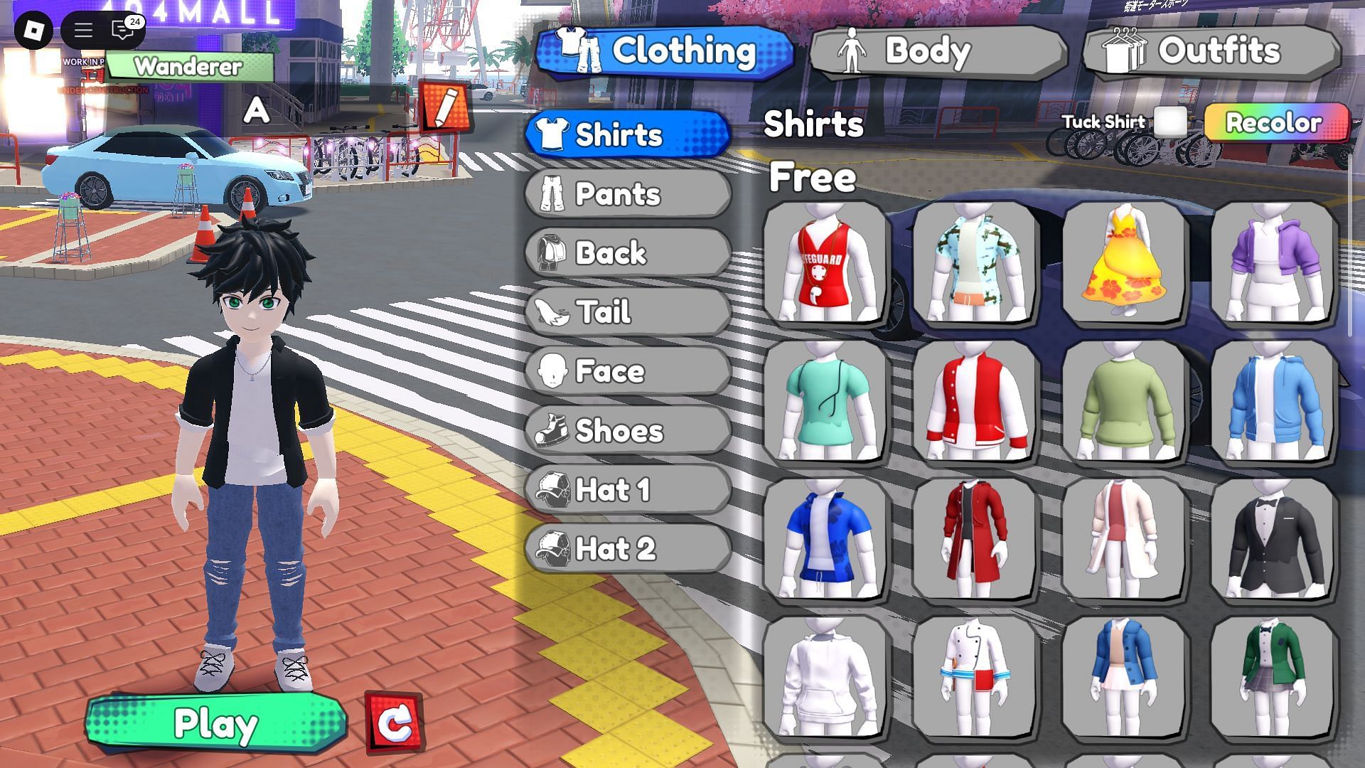 Character customization menu (Image via Roblox)