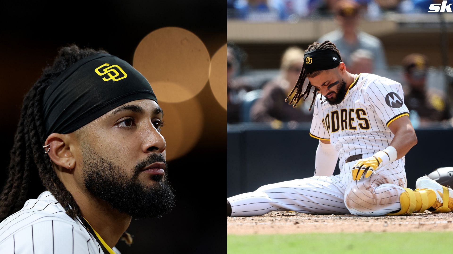 Fernando Tatis Jr. of the San Diego Padres looks on from the dugout during a game against the Chicago Cubs at Petco Park (Source: Getty)
