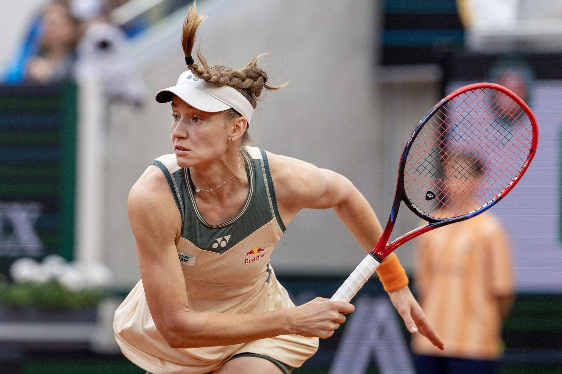 Rybakina plays a serve in the French Open, Roland-Garros 2024. - Source: Getty