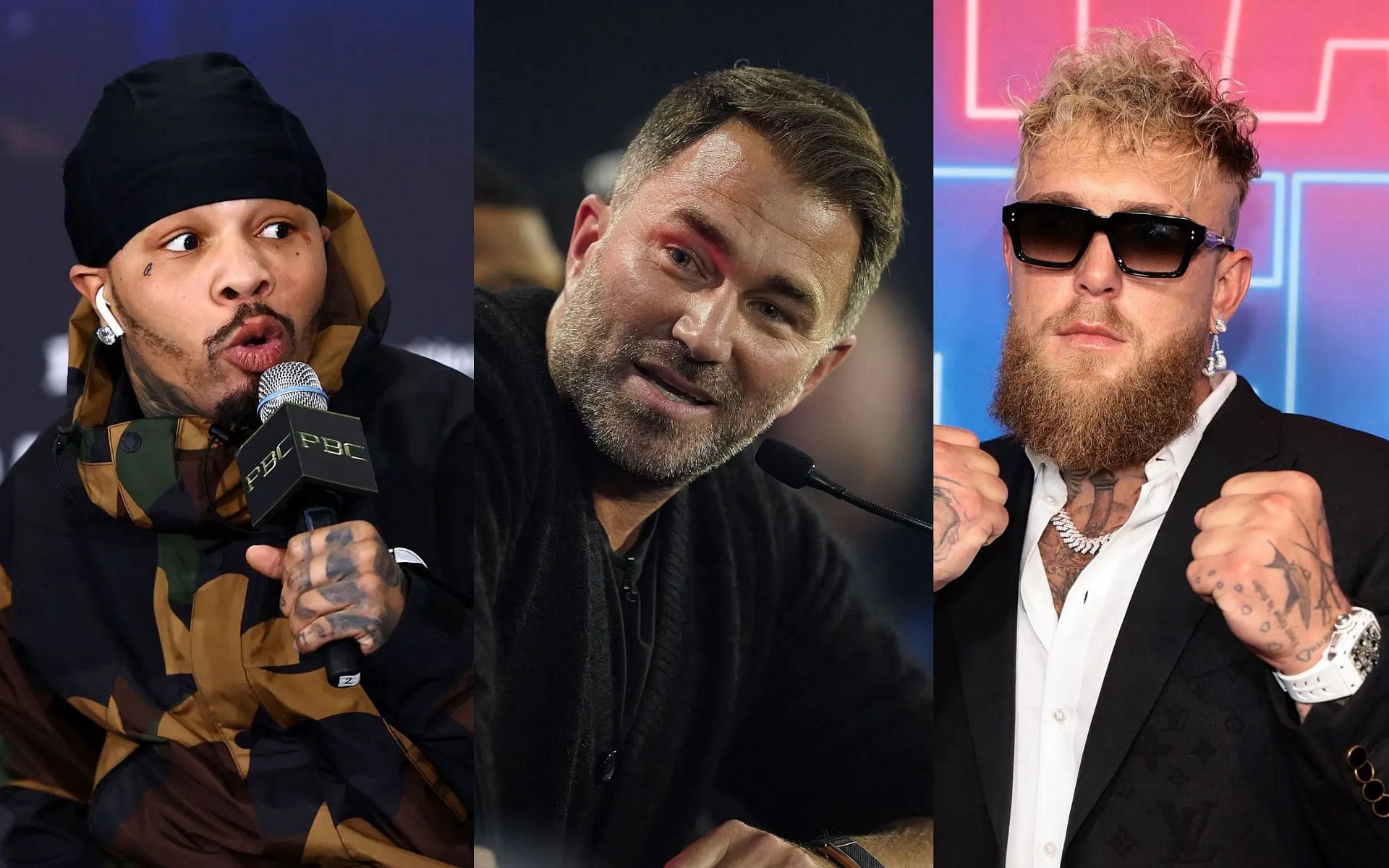 Eddie Hearn (middle) claims Jake Paul (right) will fight Gervonta Davis (left) in November [Images courtesy: Getty Images]