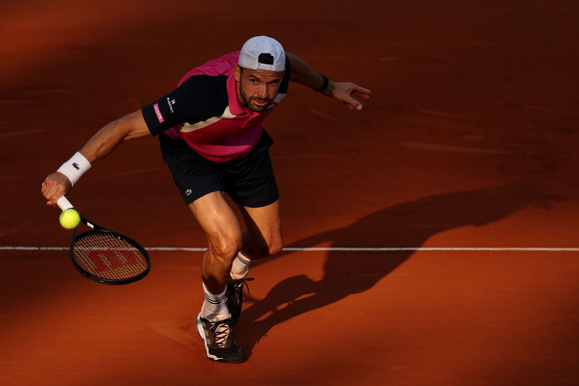 Dimitrov in action at the Rolex Monte-Carlo Masters - Day Five - Source: Getty