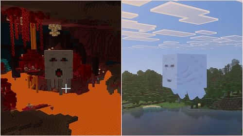 Similar to regular ghasts, happy ghasts could shoot some ranged projectiles to attack others (Image via Sportskeeda Gaming // Mojang Studios)