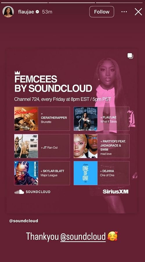 $1.5M NIL-valued Flau’jae Johnson expresses gratitude for getting featured as top female rapper on a weekly radio show - Image source: Instagram/flaujae