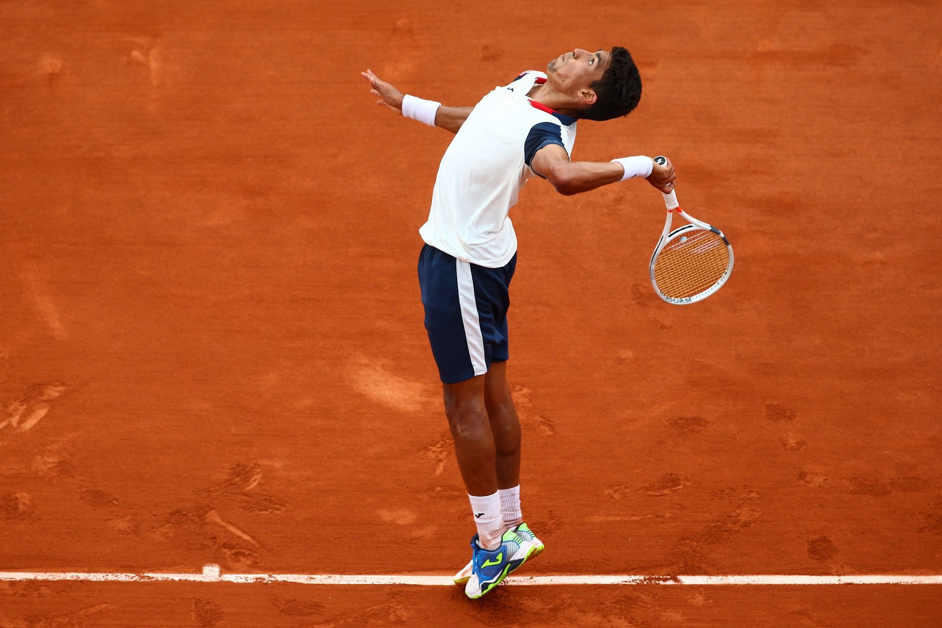 Monteiro in action at the French Open - Source: Getty