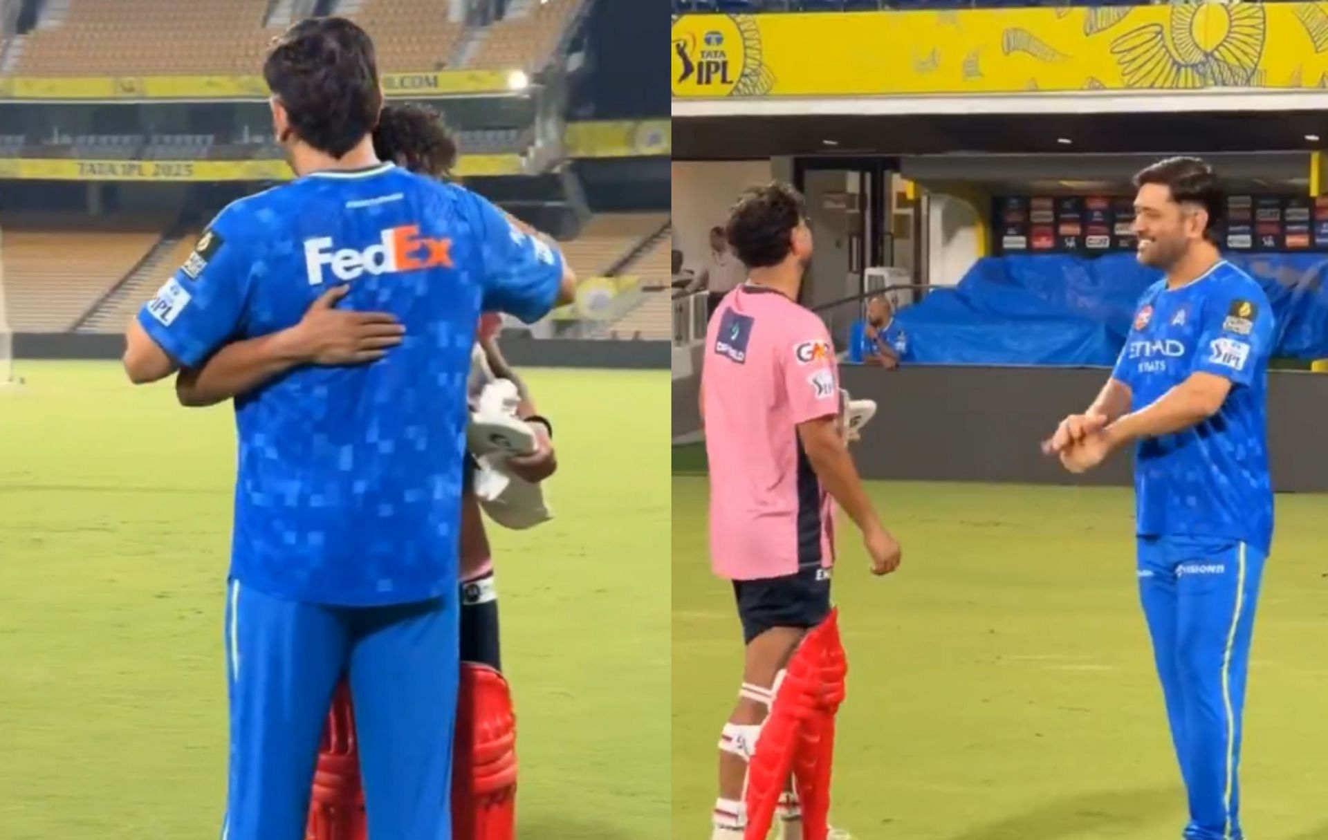 MS Dhoni and Kuldeep Yadav interacting at the Chepauk. (Image: CSK/Instagram)