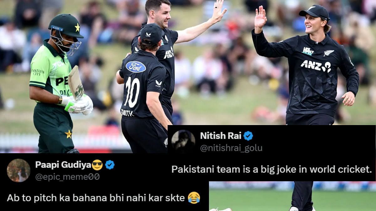 पाकिस्तान क्रिकेट टीम की हार पर उड़ा मजाक (Photo Credit_Getty, X/@nitishrai_golu, X/@epic_meme00)