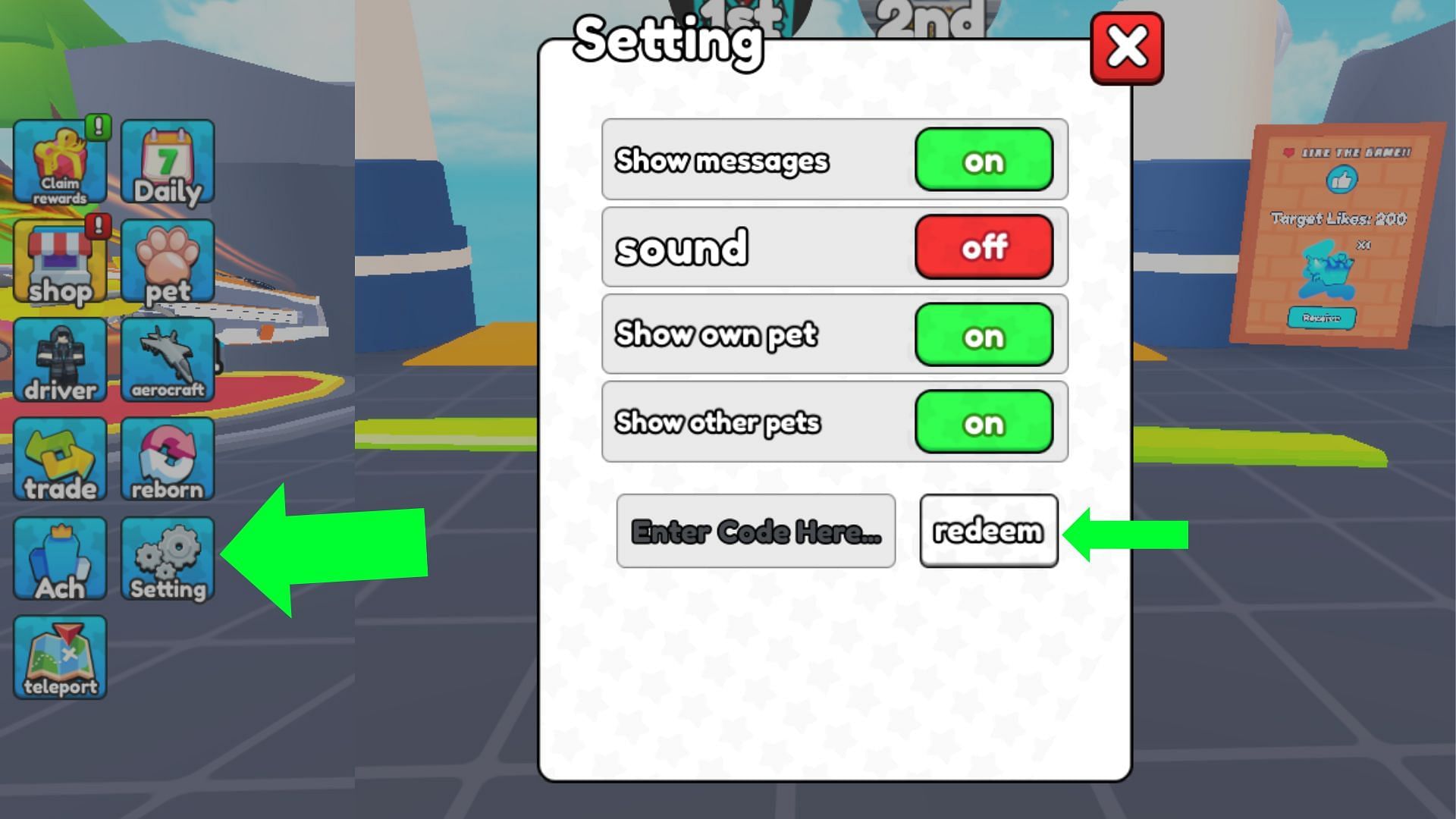 Enter codes accurately to claim rewards (Image via Roblox)