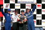 (From Left) Oriol Servia, Casey Mears, and Philipp Peter after the PPG Dayton Indy Lights. Source: Getty