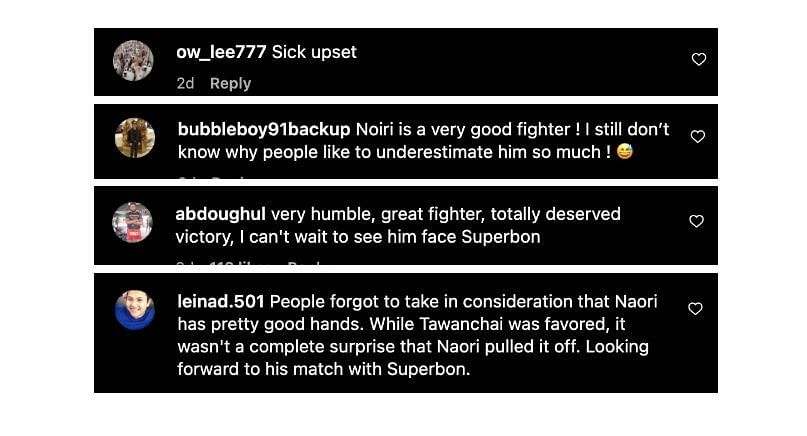 Screenshot of comments. [ONE Championship/Instagram]