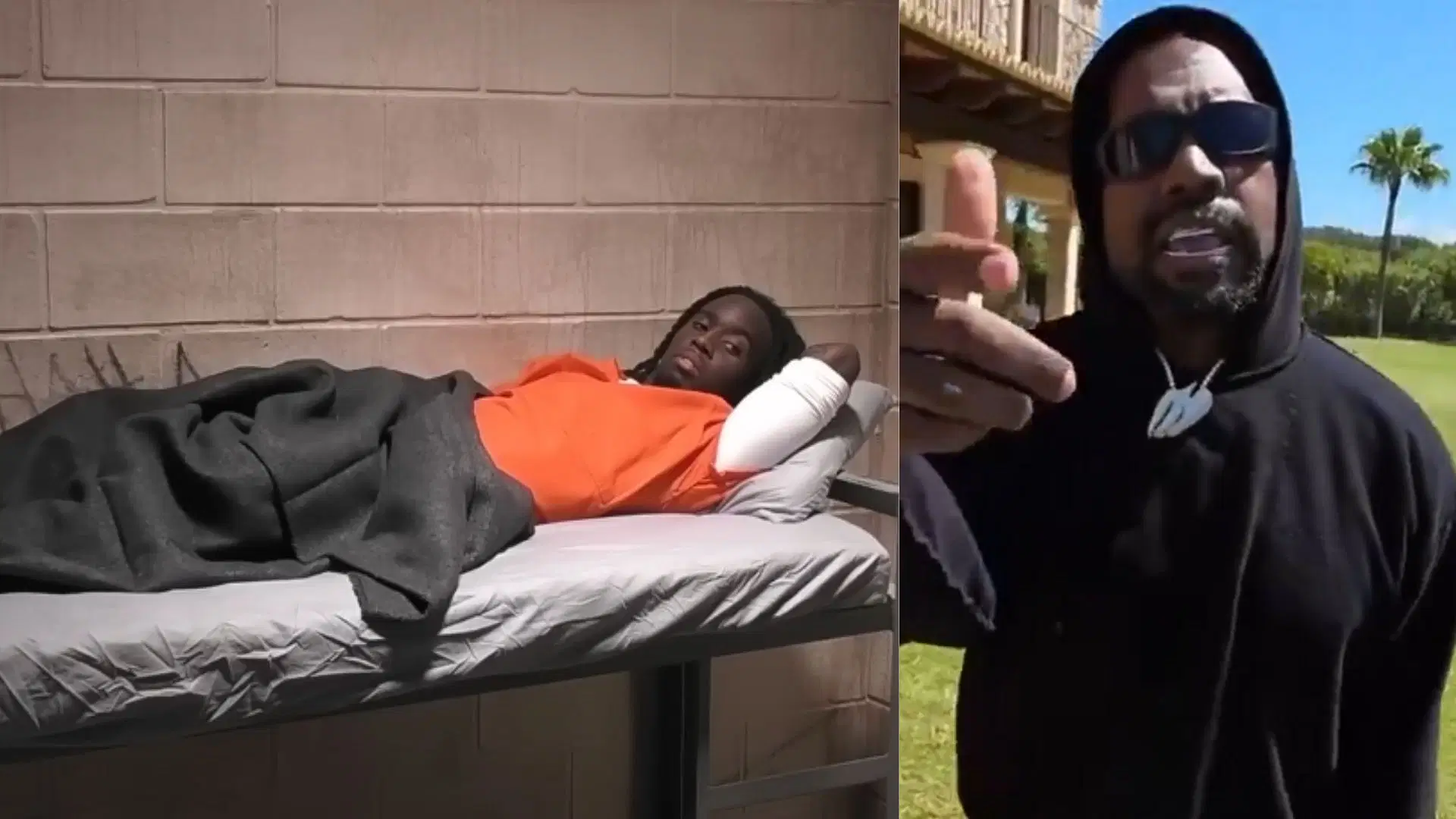 Kanye claims Kai drew inspiration from him (Images via Kai Cenat Live/YouTube, @scubaryan_/X)