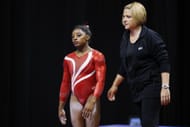 Simone Biles with coach Aimee Boorman during the women's finals of the 2015 P&G Gymnastics Championships in Indianapolis, Indiana. (Photo by Getty Images)
