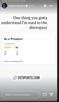 Shedeur Sanders Instagram Story