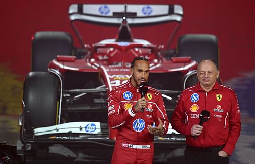 Lewis Hamilton and Fred Vasseur at the F1 75 Live Show, Feb 2025 - Source: Getty