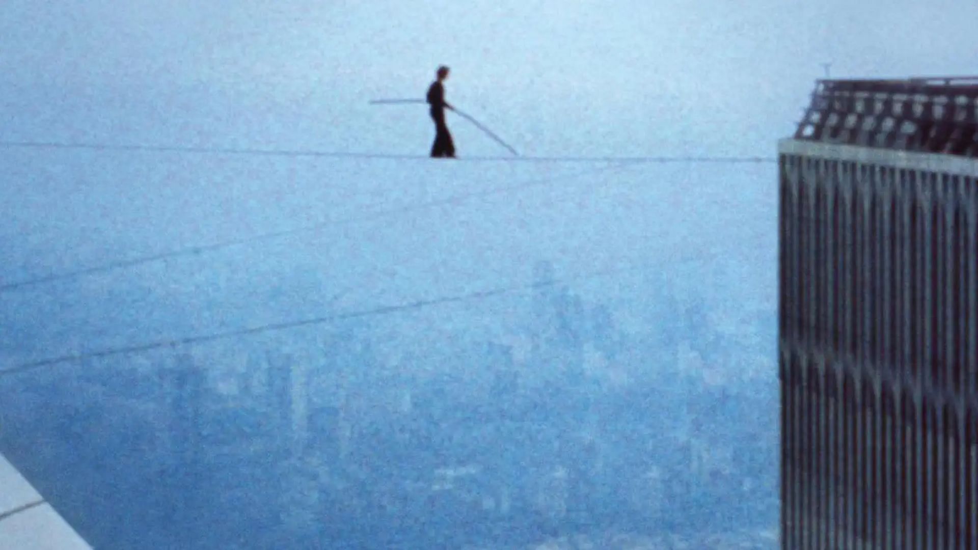 Philippe Petit&#039;s high-wire walk between the Twin Towers of the World Trade Center (Image via Amazon)