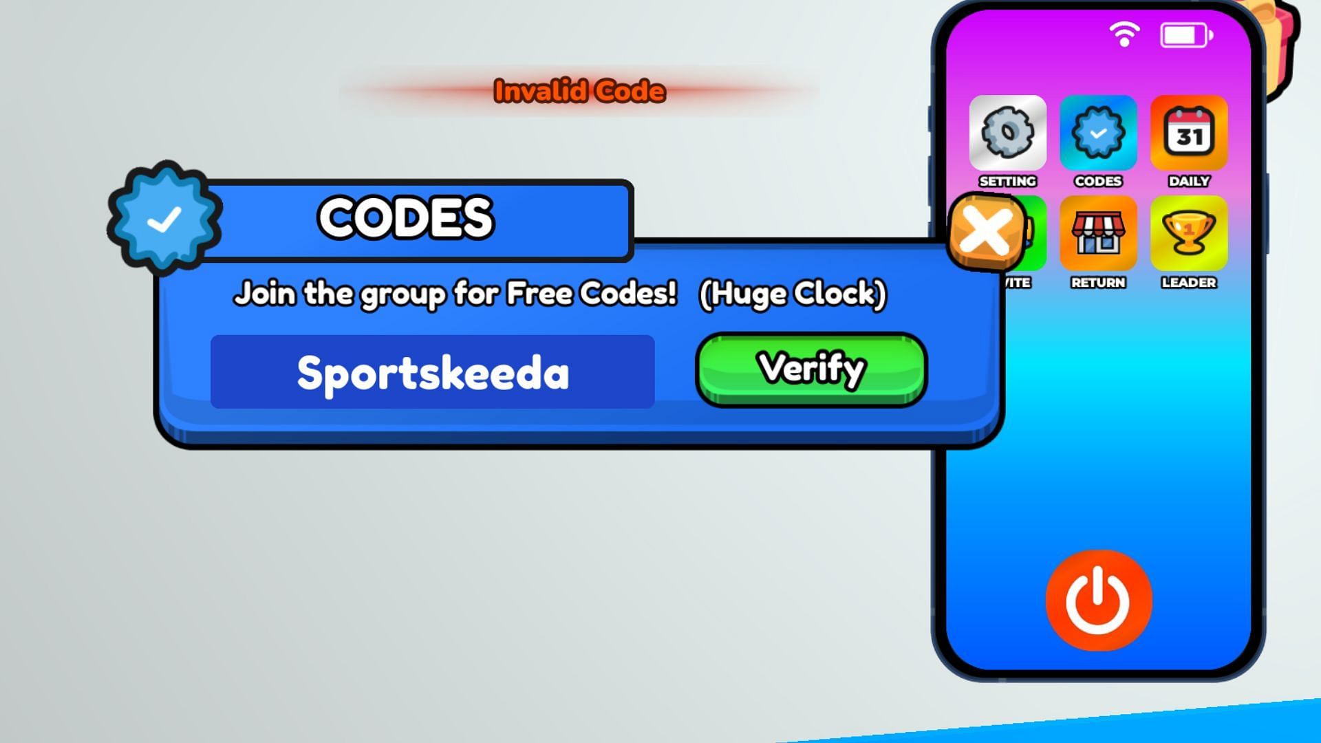 The &quot;Invalid Code&quot; error in Arcade Store Simulator (Image via Roblox)