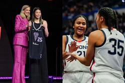 Sarah Strong, Azzi Fudd and other UConn teammates get fired up as Kaitlyn Chenn is picked by Golden State at 2025 WNBA Draft