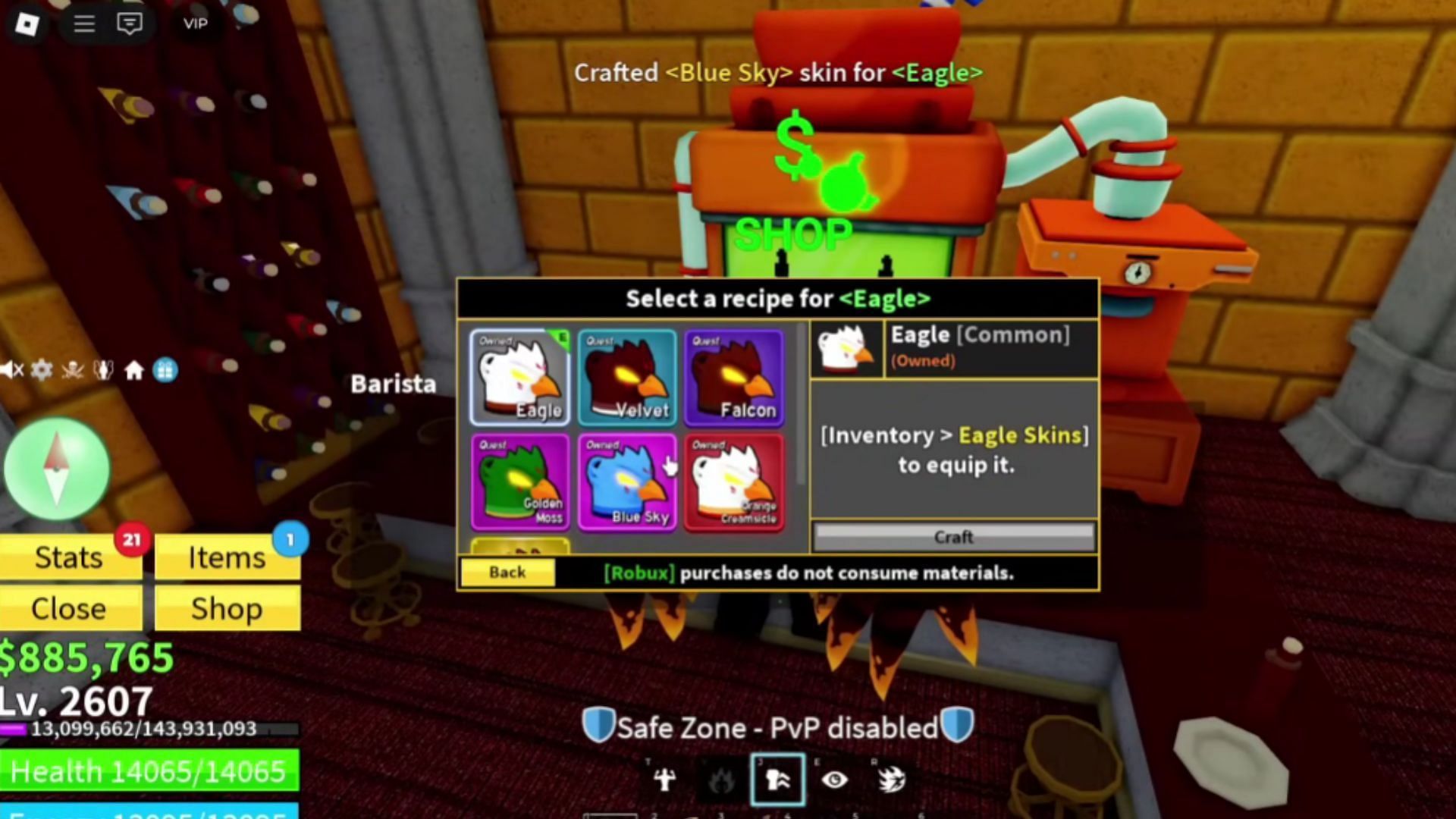 Get the Eagle skin by using Robux or crafting materials (Image via Roblox || YouTube/@Kay Blox)