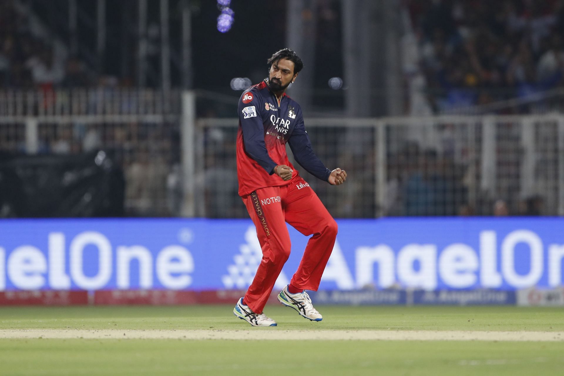 Krunal Pandya celebrates picking a wicket against KKR. Source: Getty