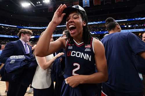 KK Arnold (#2) of the UConn Huskies reacts after defeating the South Carolina Gamecocks during the NCAA Division I Women's Basketball Championship game at Amalie Arena on April 6, 2025 in Tampa, Florida. Photo: Getty